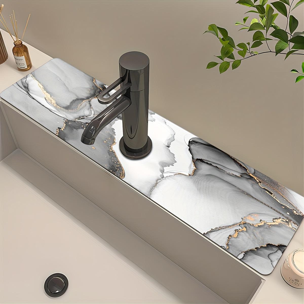 

1 шт. Коврик под смеситель из диатомовой земли с мраморным рисунком, Защитный коврик от брызг для смесителя в ванной, Влагостойкий нескользящий коврик под смеситель, Аксессуары для кухонной столешницы 10*38cm