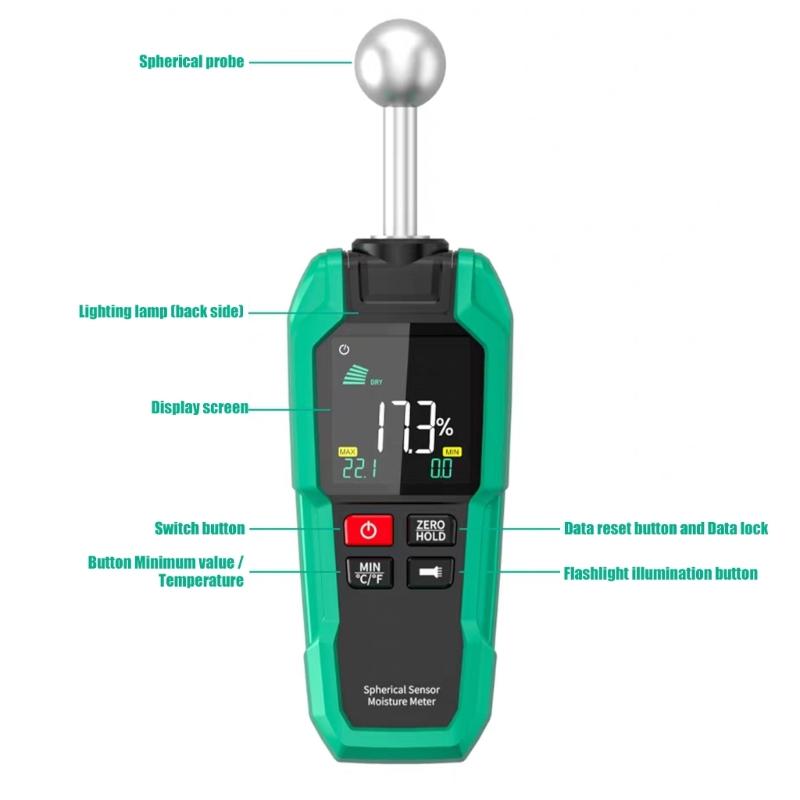 Hochpräziser Temperatur- und Feuchtigkeitsmesser mit automatischer Kalibrierung und großem LCD-Display, einfach zu bedienen für Holz, Gipskartonplatten, Kräuter