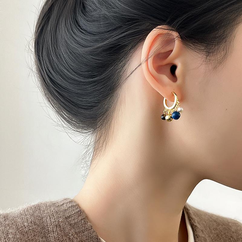 Vintage Natural Stone Colored Round Beads Pendant Gold Color Earrings 2026 Trendy Jewelry Unusual Ear Accessories for Women