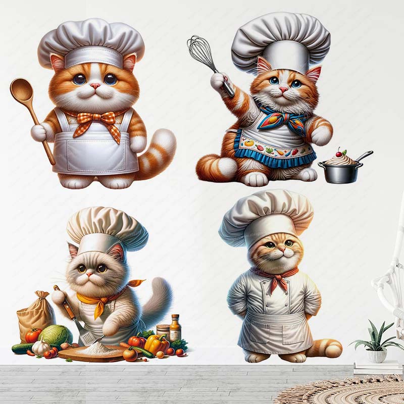Cute Cat Chef Animal Wall Sticker Kitchen Restaurant Decoration Cabinet Refrigerator Home Decoration Waterproof Stickers S414