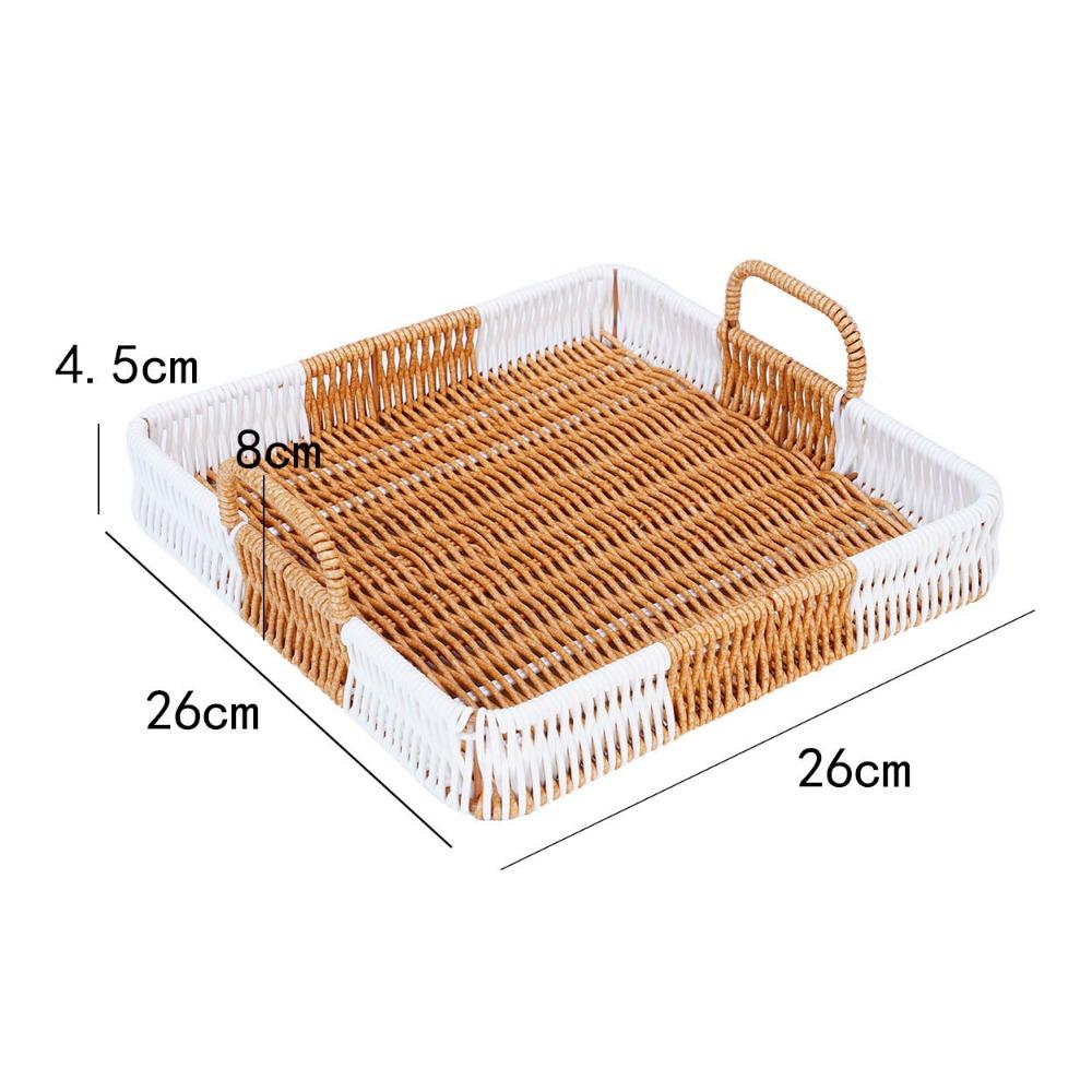 With Handles Woven Serving Tray Washable Imitation Rattan Fruit Plate  Kitchen Storage