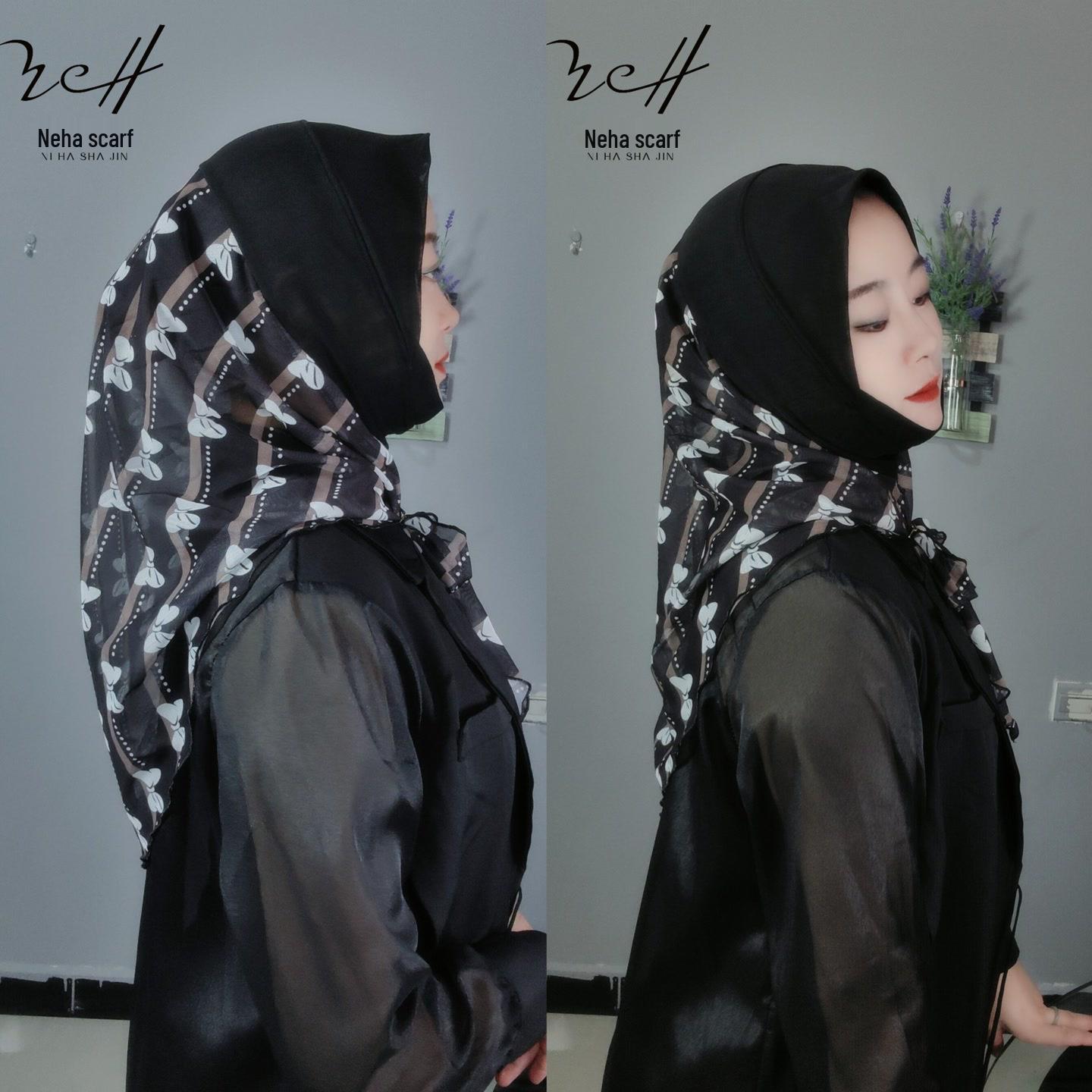 

Принт-шарф NI HA 2024: Треугольная накидка из шелка и сетки