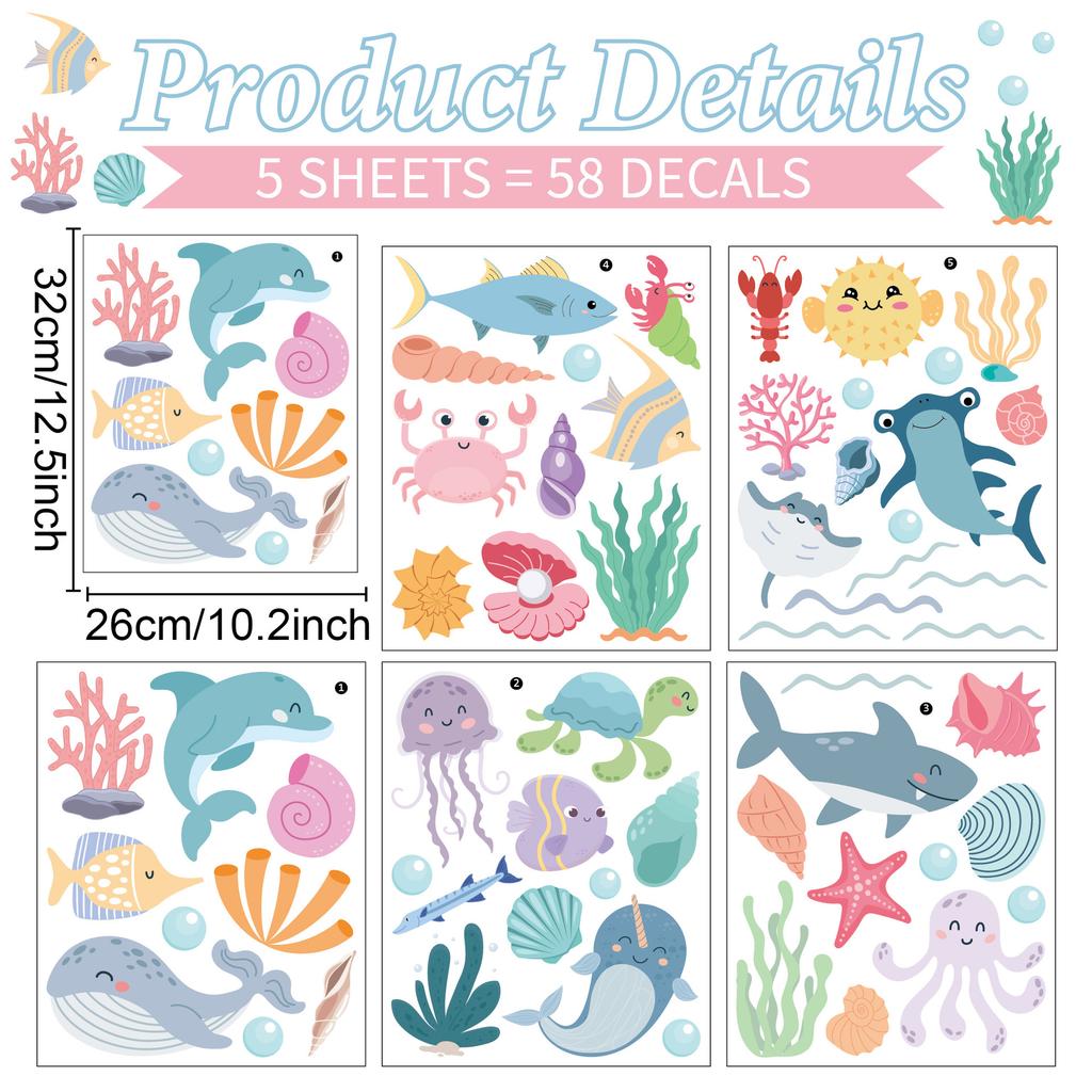Marine animal wall stickers home decoration children's room kindergarten self-adhesive cartoon undersea biological wall stickers