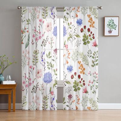 Kräuterpflanze Blumentextur Fenstervorhänge für Wohnzimmer Schlafzimmer Küche Chiffon Sheer Fensterbehandlung