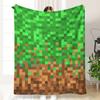 Pixel Grid Miners Kids Flannel Blanket, Geometric Grid Patchwork Pixelated Bed Blanket, Cartoon Gamepad Video Games Girls Boys Sofa Decor, Brown