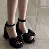 Fairy Style Bow Single Shoes Fashion Black Open-toed High-heeled Sandals Summer New Outer Sandals Fashion Women's Shoes