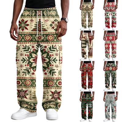 Men's Loose Fit Casual Pants with Christmas Print for Street and Everyday Comfort