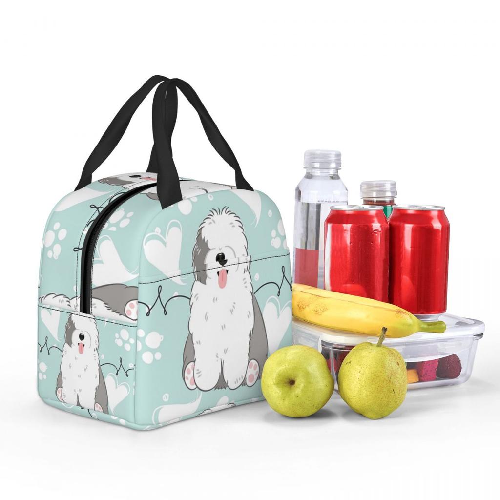Love Old English Sheepdog Insulated Lunch Bag for Women Kids Portable Food Boxes Thermal Lunch Box Tote