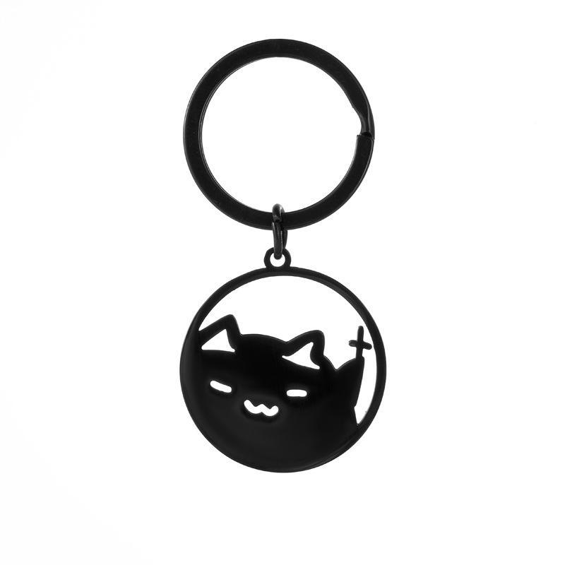 

Lucky Cross Cat Stainless Steel Keychain Cartoon Hollow Design Fashion Bag Charm Practical Cute Daily Accessory