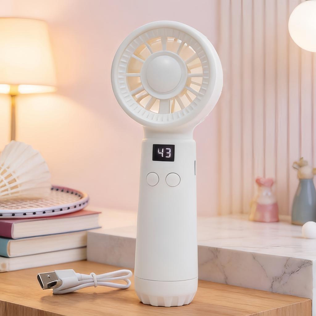 Simple Handheld Intelligent Digital Display Fan with 99-speed Wind Adjustment for Cooling In Summer and USB Charging Function