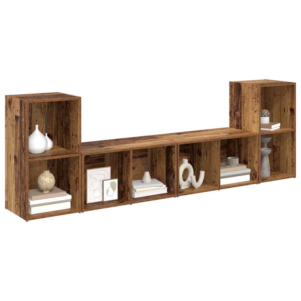 TV Cabinet Set 4 Pcs Reclaimed Wood Look 37 X 37 X 72 Cm Engineered Wood