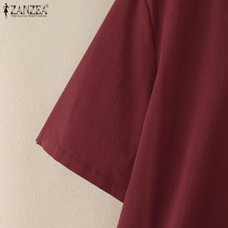 ZANZEA Damen Lässig Umlegekragen Locker Kurzarm Baumwollbluse