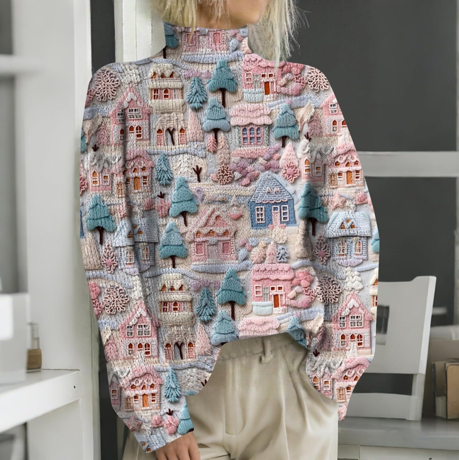 

Рождественские толстовки для женщин Вязаный свитер Милая рубашка Осенняя водолазка Пуловер Топы XL светло-синий