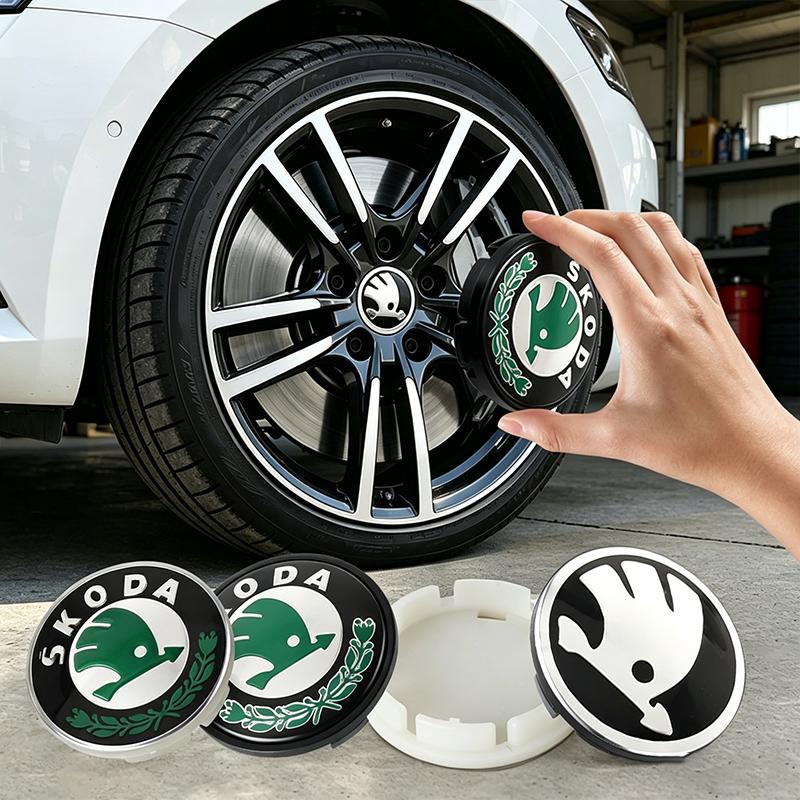 4 Stück Auto Radnabenkappe Emblem Radkappen Abdeckungen Abzeichen Zubehör für Skoda Fabia Octavia Karoq Kodiaq Kamiq Superb Rapid Citigo