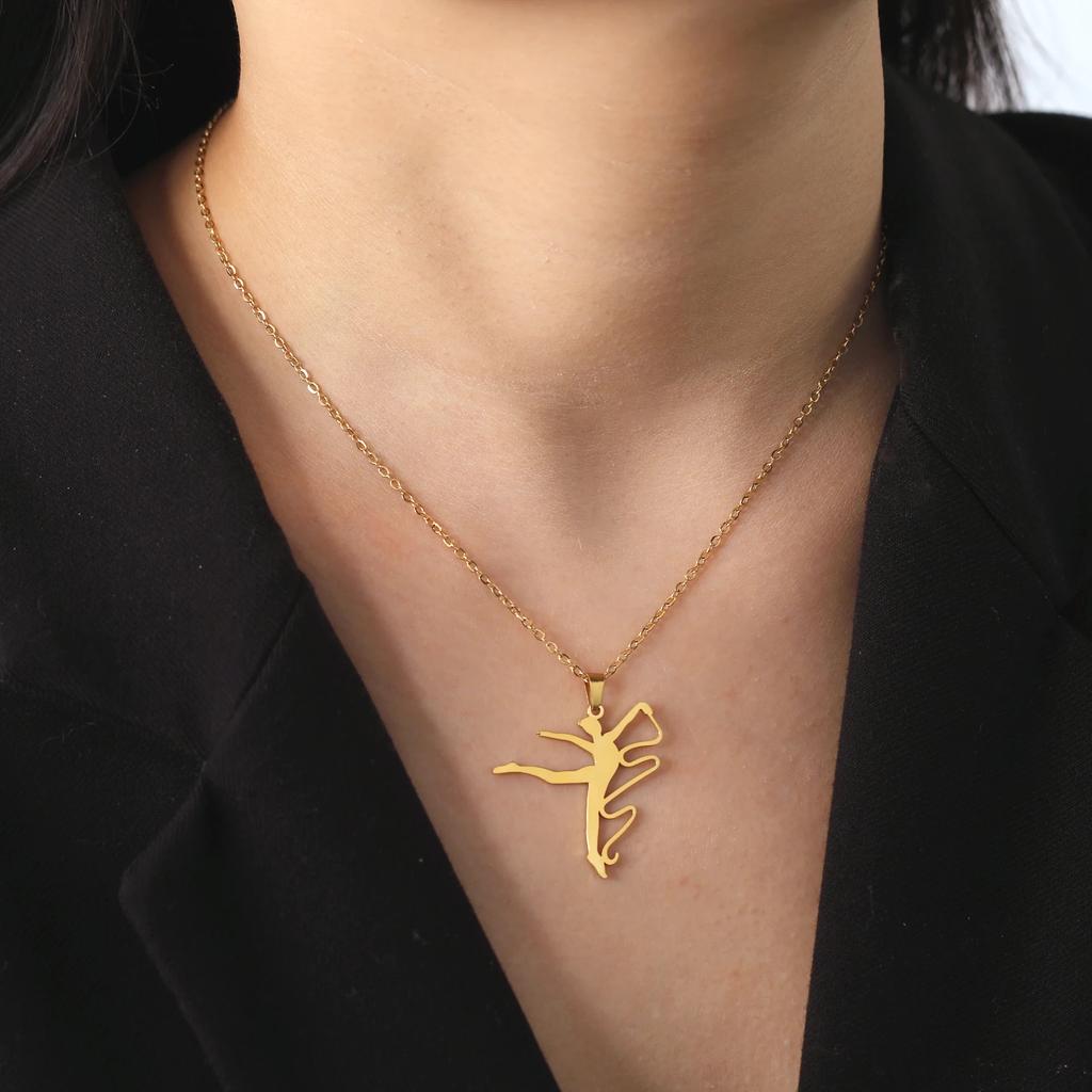 Teamer Gymnastics Design Necklace for Women Girls Fashion Sports Pendant Stainless Steel Jewelry Dancer Gymnast Birthday Gifts