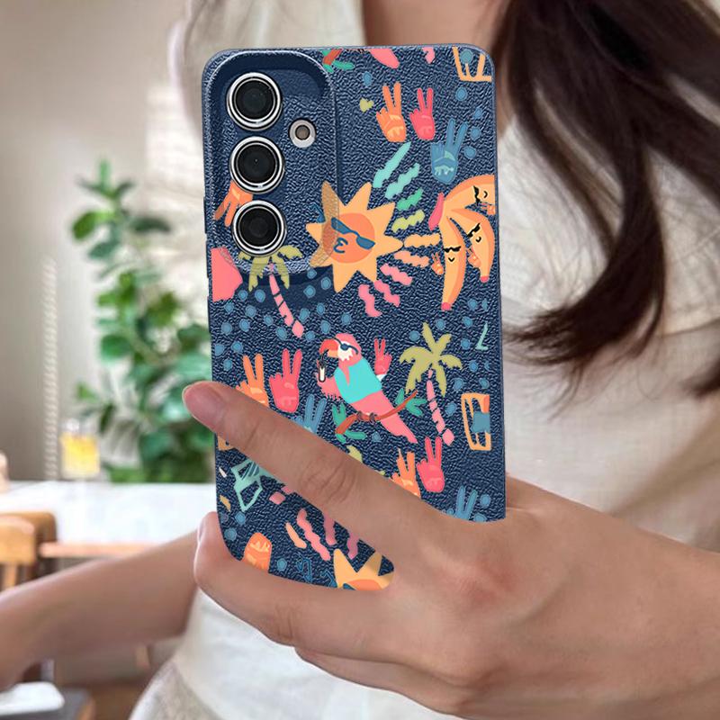 Colorful Cartoon Pattern Case For Samsung Galaxy S25 Edge S24 Ultra S23 S22 Plus S21 FE S26 Ultra Leather Texture Silicone Cover