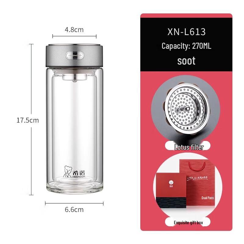 Heenoor Double-Wall Insulated Glass Tea Infuser Bottle