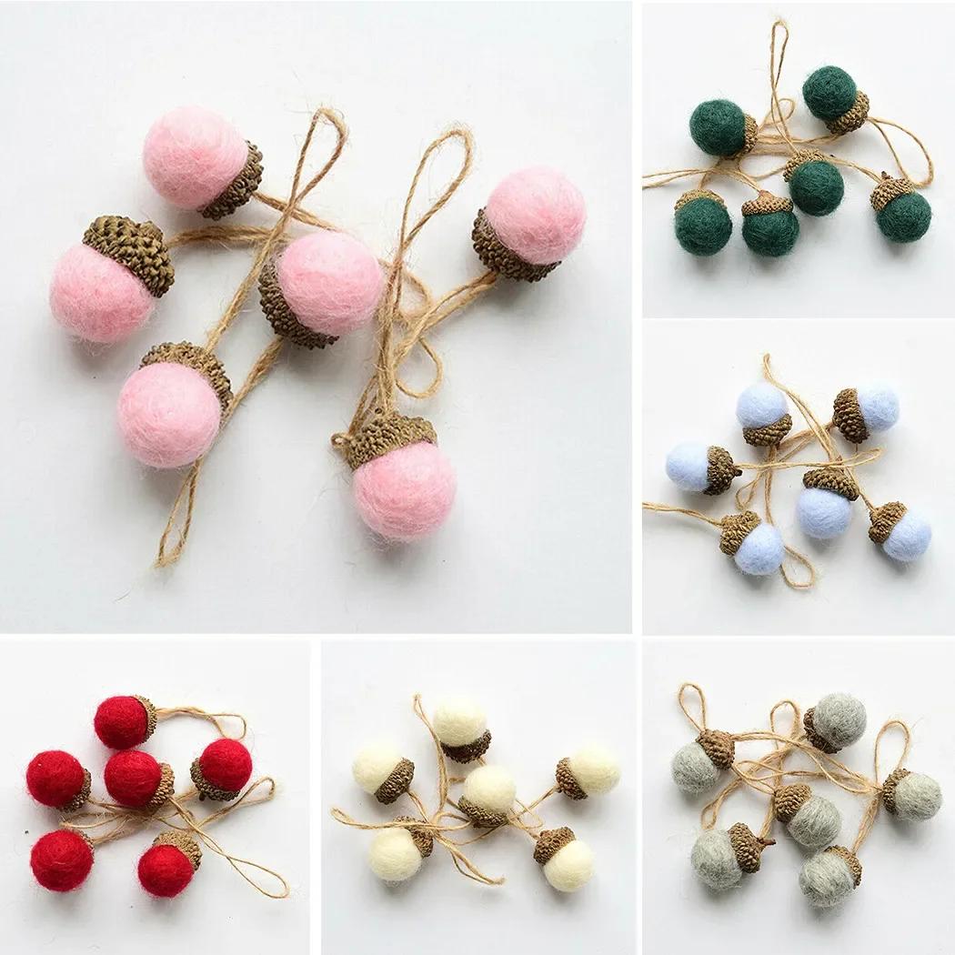 

6Pcs Felt Acorn Hanging Christmas Crafts Supplies Natural Wool Felt Acorn Xmas Tree Hanging Pendant Ornament Christmas Decor розовый