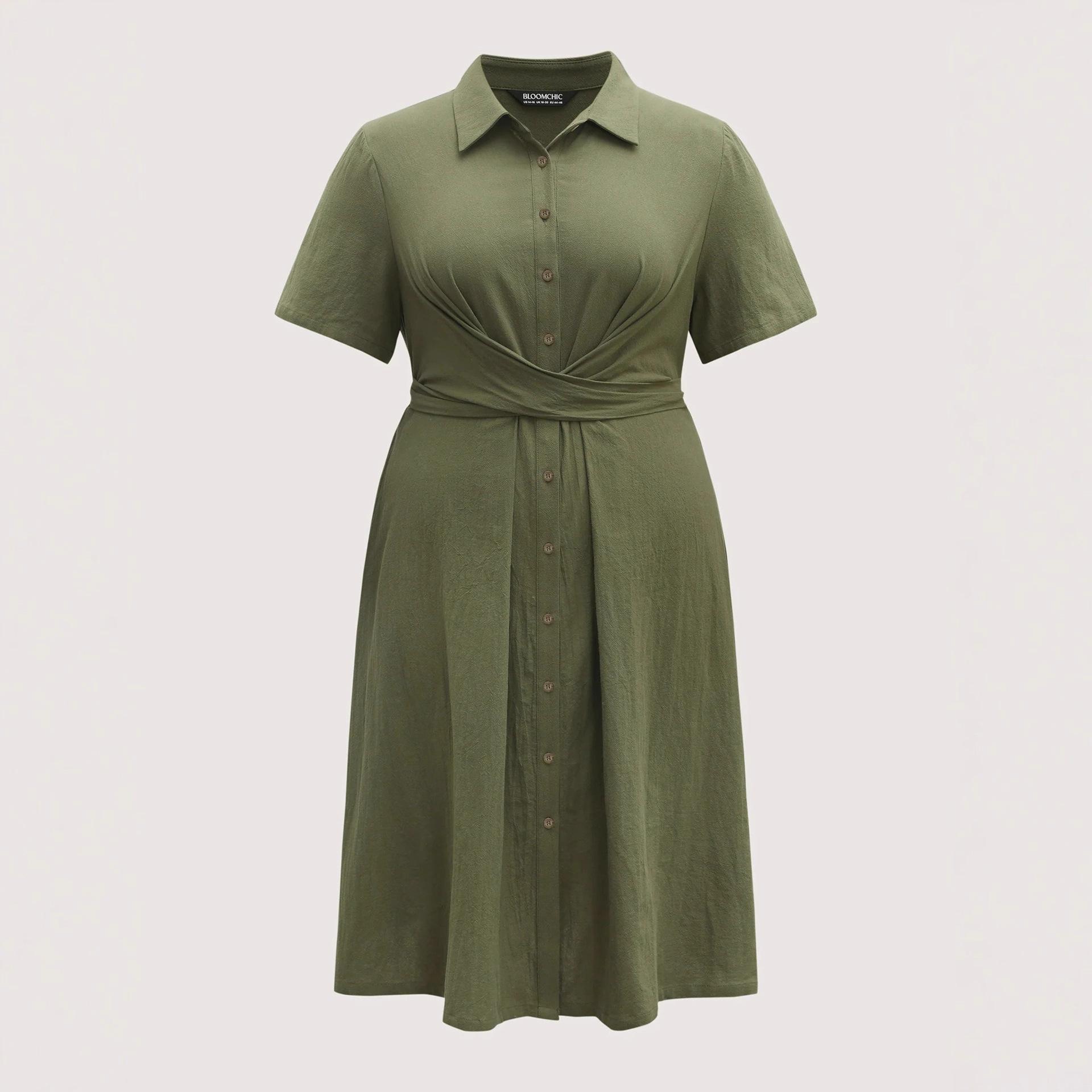 

Новое повседневное платье на пуговицах, платье-поло с галстуком, с коротким рукавом, летнее XXXXL зелёный