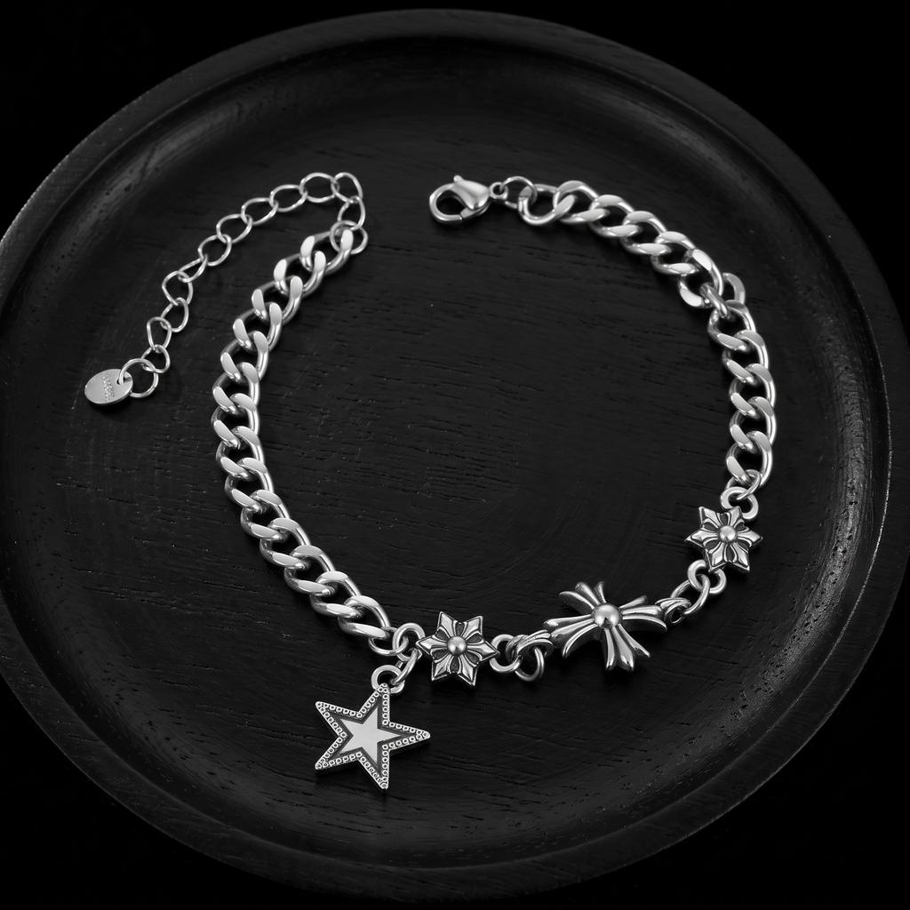 European and American Hexagram and Pentagram Pendant Bracelet for Men, Trendy and Versatile, Light Luxury and High-end Accessories for Women