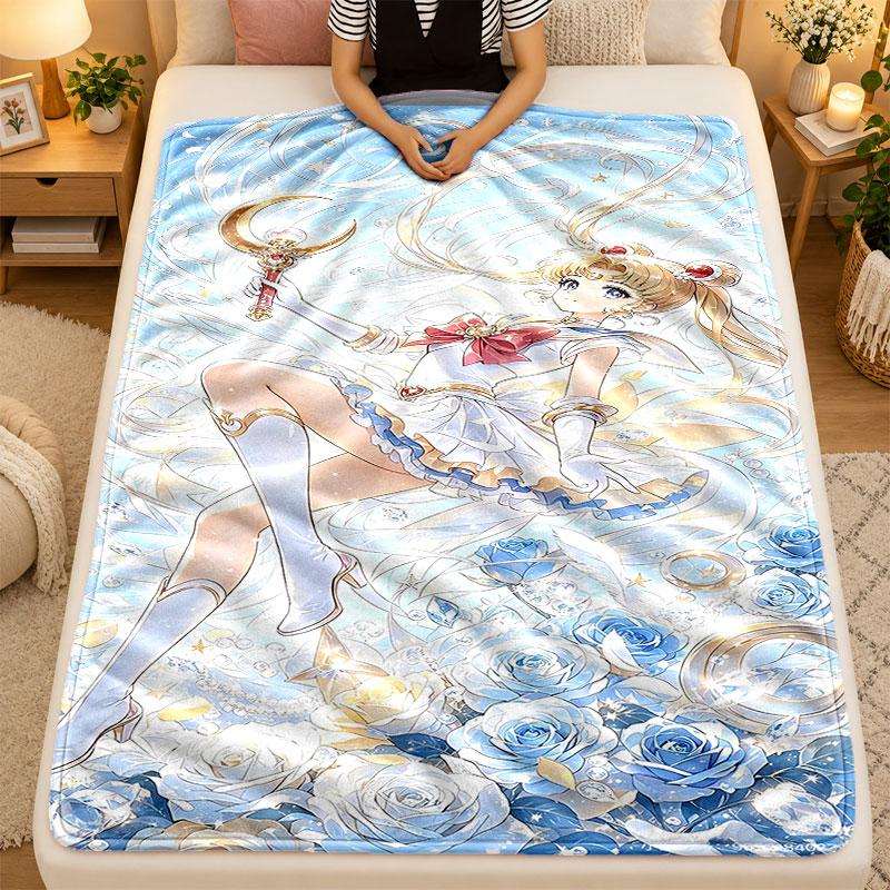 Flannel BlanketSailor Moon Warm Soft Throw Blanket for Indoor Sofa Bed Living Room Use