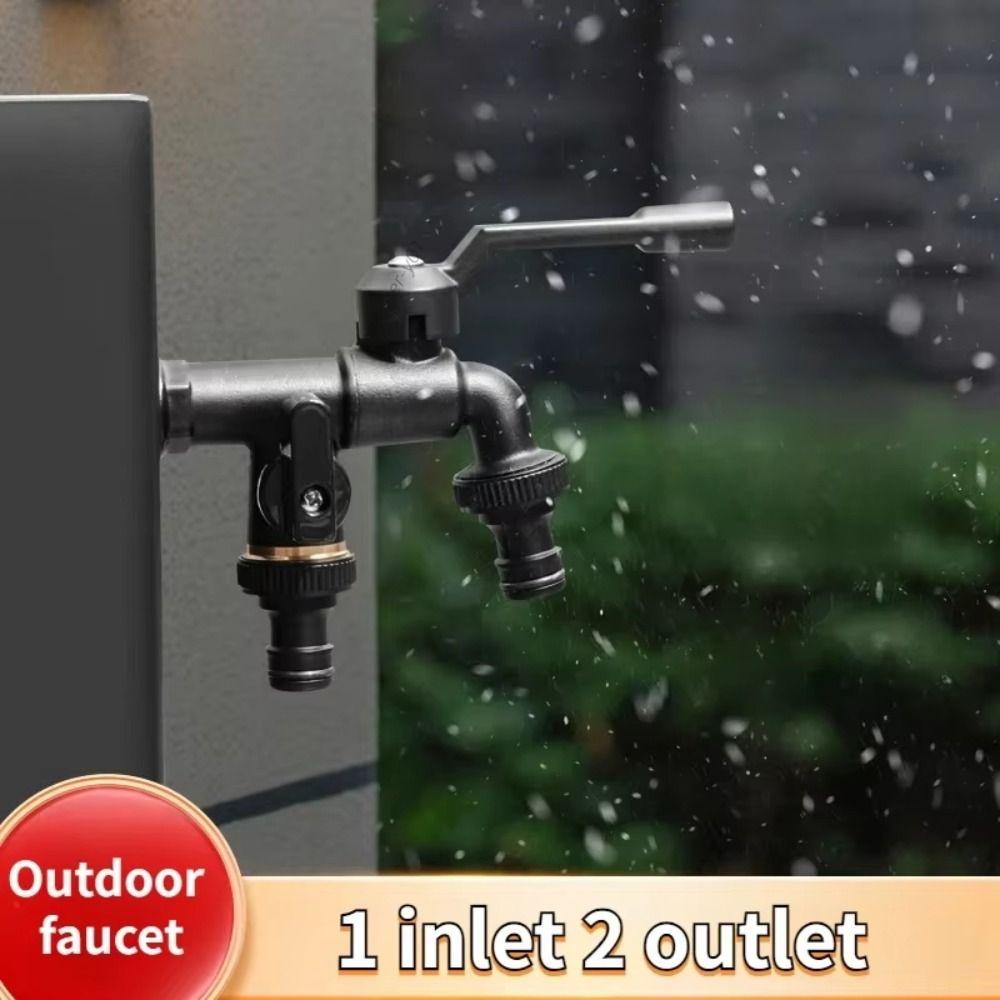 Dual Outlet Brass Garden Hose Faucet Black Washing Machine Bibcocks Anti-Freeze Bibcocks  Garden