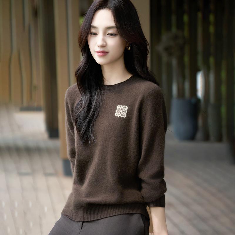 2025 Herbst Bestickter Strick Wolle Übergröße Lockerer Pullover für Damen - Langärmeliges Modeoberteil