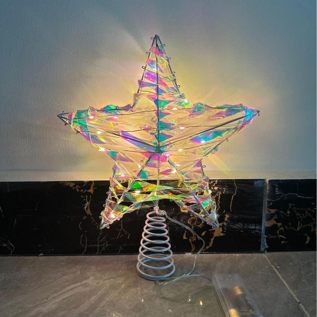 10-inch Light-up Wrought Iron Star Tree Topper - Luminous Glitter Christmas Decoration