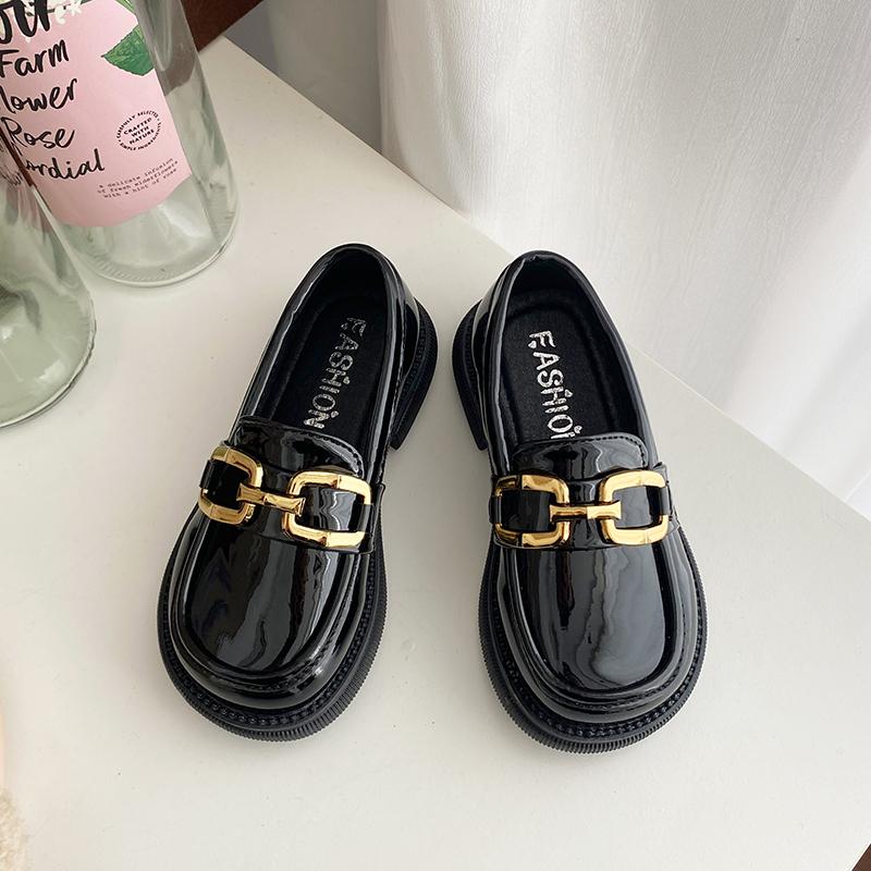

Kids Leather Shoes Black Glossy Girls Uniform Shoes School Students 2025 Spring Autumn Kids Flats Buckle Decoration Ins Trendy 21 чёрный