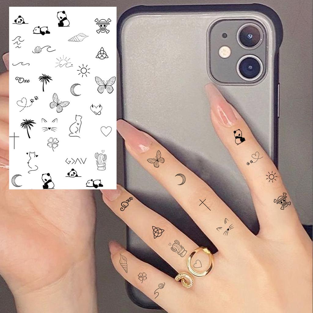 1 Hoja Araña Letra Flor Patrón Pequeño Tatuajes Temporales Para Mujeres Dedo, Pegatina de Tatuaje Falso Realista de Larga Duración