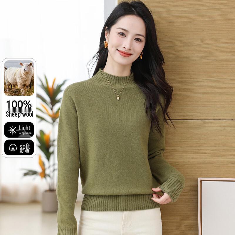 Snowflying Women's Autumn/Winter 100% Merino Wool Half-High Collar Sweater