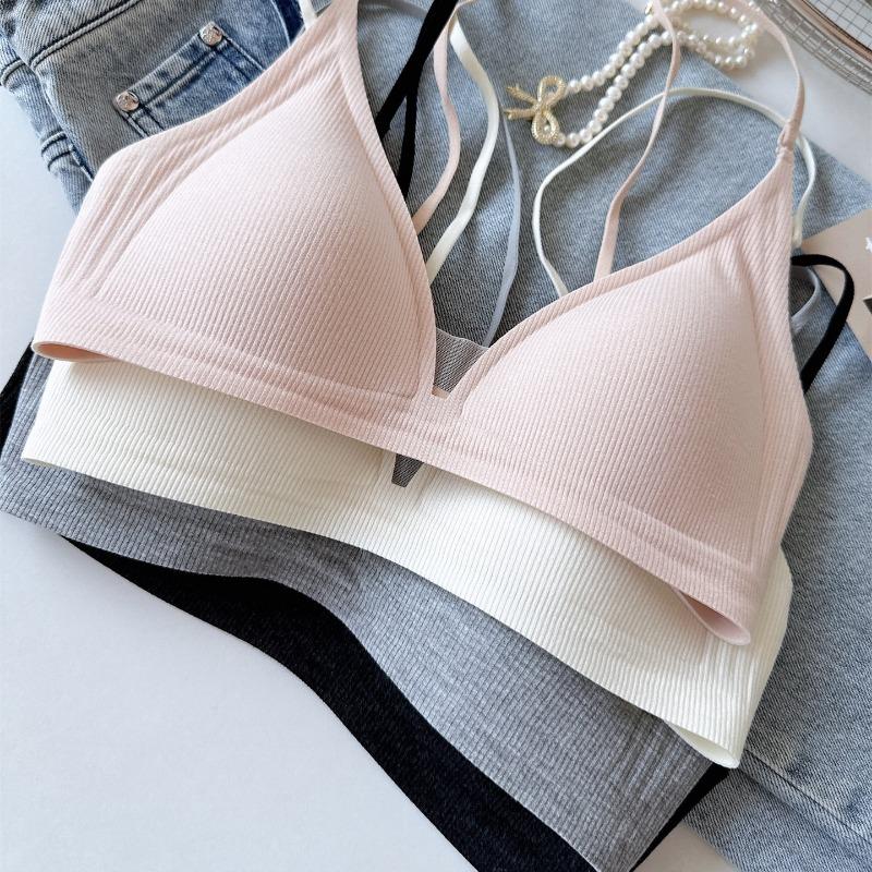 Women Sexy Deep V Mesh Neckline Backless Wireless Thin Triangle Cup Beauty Back Bra