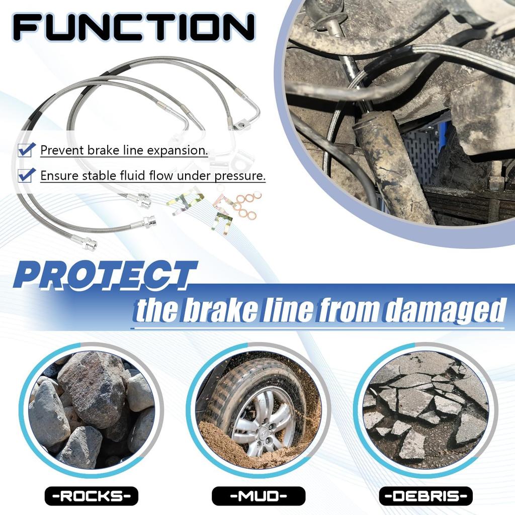 89716 Stainless Brake Lines, Front and Rear Extended Brake Lines Compatible with Jeep Wrangler JK JKU 2007-2018 for 4-6" Lift