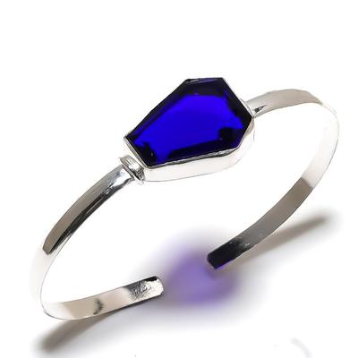 Natural London Blue Topaz Gemstone 925 Sterling Silver Cuff Bangle Adj. H8a87