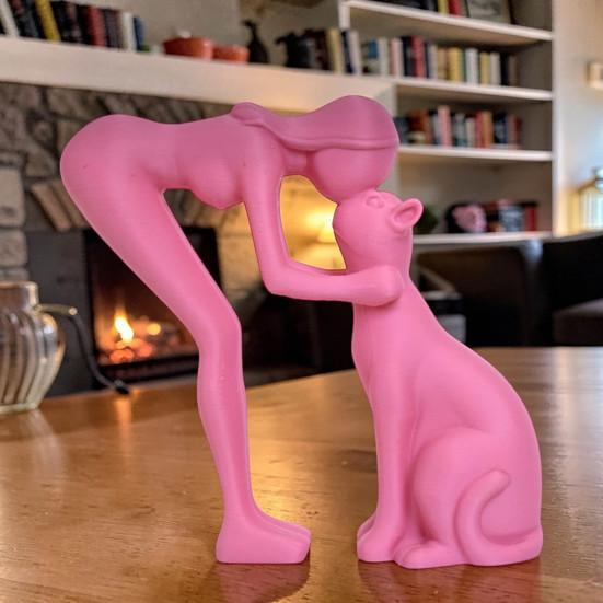 3D Printed Minimalist Woman Petting Cat Figurine Black White Love Statue Modern Art Sculpture for Desk Shelf Home Decor Creative Gift for Couples