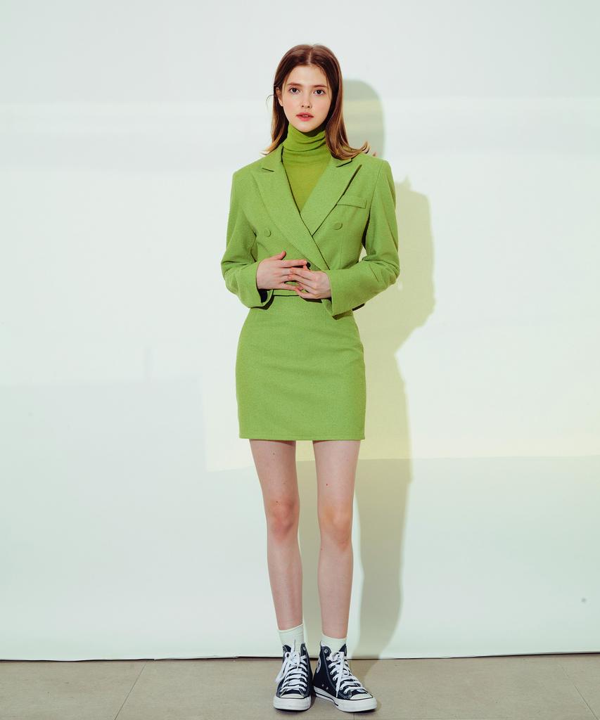 Etosome Double Tweed Set-Up Skirt (Light Green)