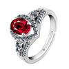 Anello Regolabile in Argento Sterling S925 Placcato in Stile Coreano con Zircone Rosso - Anello da Dito Aperto Argento da Donna