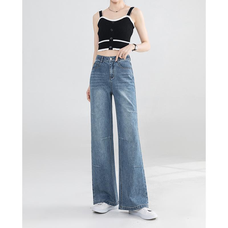 New Versatile Straight-flare Jeans for Women In Summer High Waist Loose Wide-leg Floor Bell-bottom Trousers