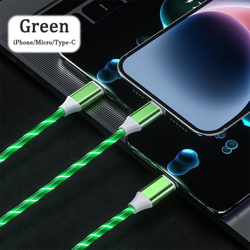 3 In 1 Glowing Cable LED Light Micro USB Type C Cable 3A Fast Charging for Samsung iPhone Xiaomi Flowing Streamer Type-C Cable