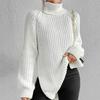Camisola feminina lado split hem coldproof pele-toque chique pulôver feminino sólido camisola de malha térmica roupas diárias