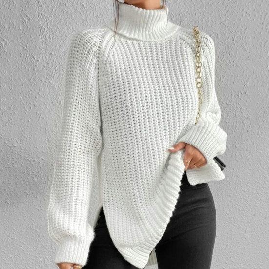 Camisola feminina lado split hem coldproof pele-toque chique pulôver feminino sólido camisola de malha térmica roupas diárias