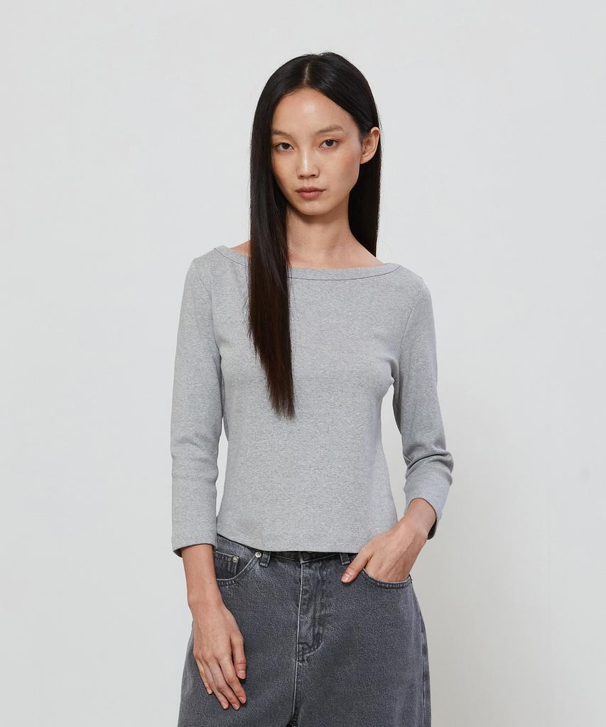 NOTIA Boat Neck Ribbed T-Shirt - Gray