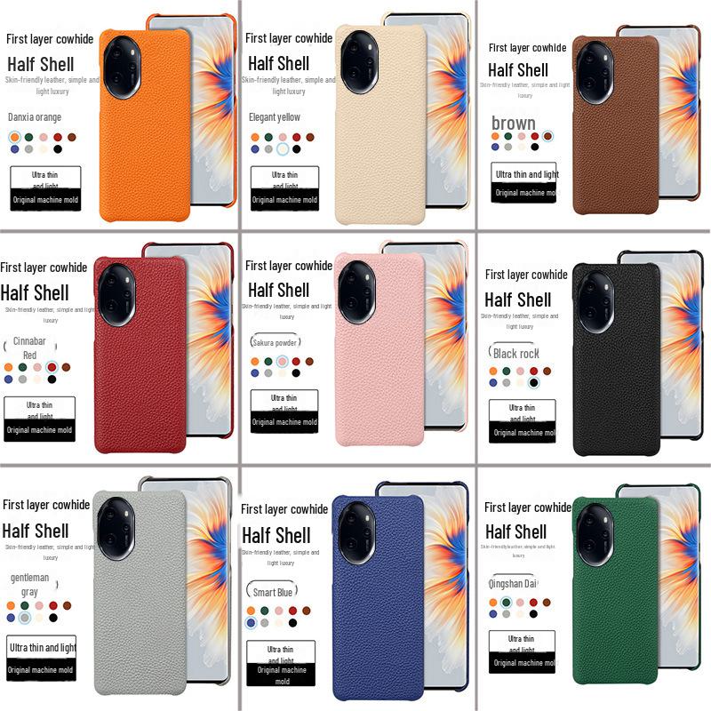 Honor 100 Genuine Leather Phone Case with Litchi Pattern, Half Cover Honor 100Pro.