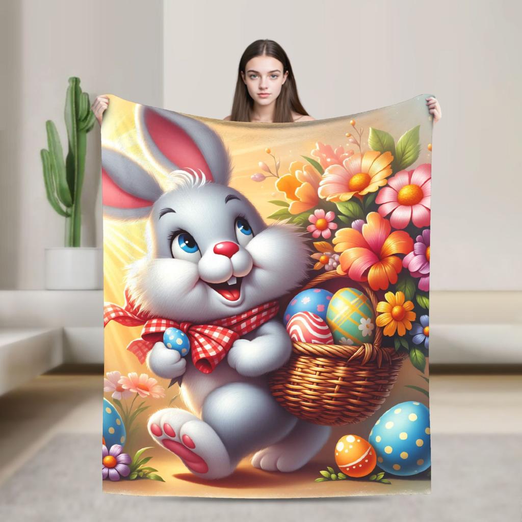 Easter Bunny Floral Patter Blanket Warm Cozy  Throw Blanket Winter Adults Child Living Room Travel Bedspread