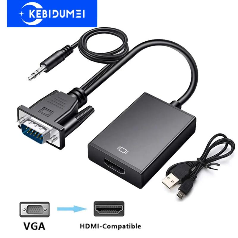 Adaptor convertor VGA la HDMI cu cablu audio Cablu VGA mascul la HDMI femel Adaptor VGA 1080P pentru computer laptop la proiector HDTV