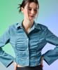 KOLEAT Crop-To-Shirring Glam Slim Long Sleeve Shirt [Blue] Long Sleeve Tee Ver.
