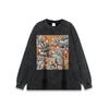 Unisex Vintage Washed Cotton Long Sleeve Tee With Cartoon Print Loose Fit Retro Streetwear Style