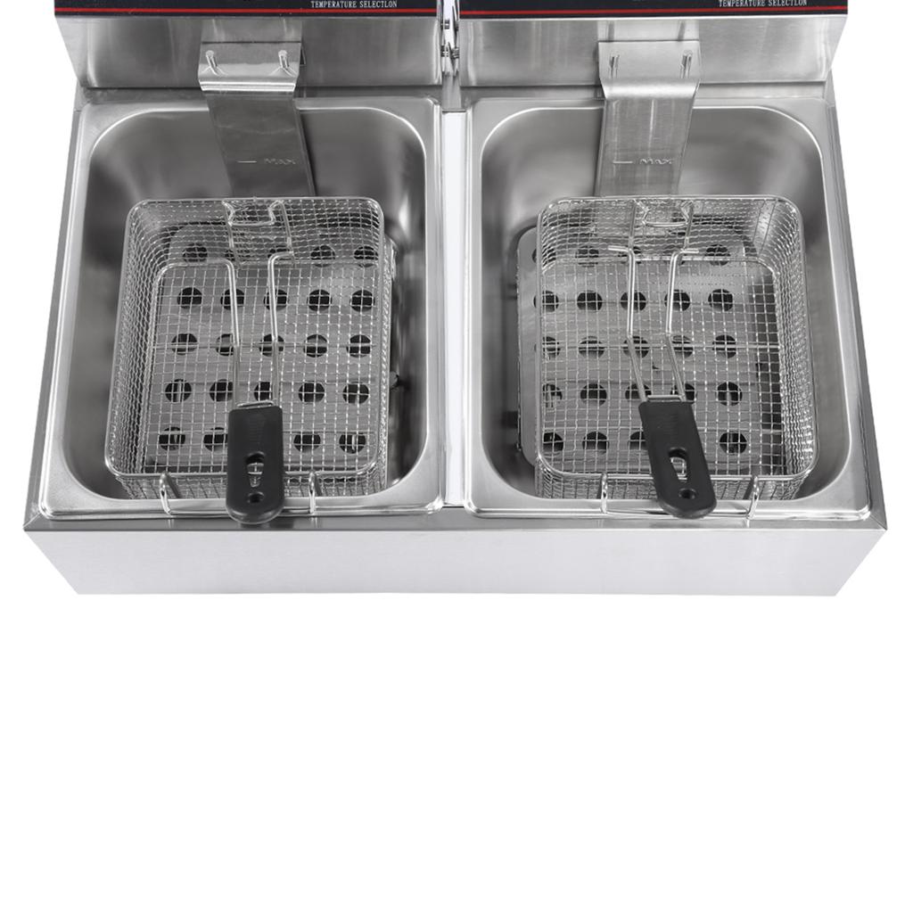 Friteuză electrică profesională comercială 12L din oțel inoxidabil cu două cuve adânci