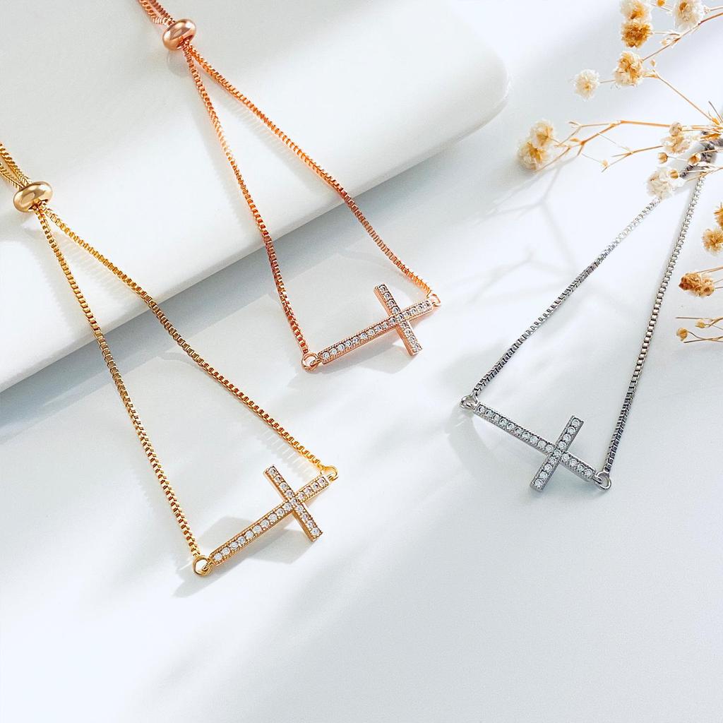 Diamond-Studded Cross Bracelet for Women: Elegant Adjustable Drawstring Bangle In European and American Style
