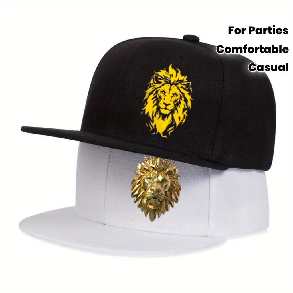 Lion Head Graphic Snapback Cap Polyester Flat Brim Hip Hop Streetwear for Parties Casual Wear Unisex